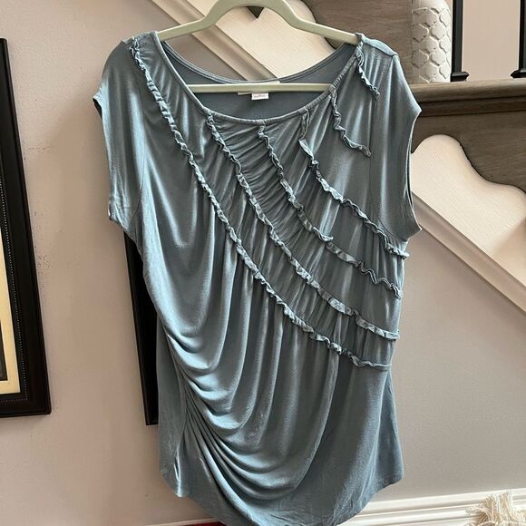August Silk Sky Blue Ruched & Gathered Top sz PL - Picture 2 of 6